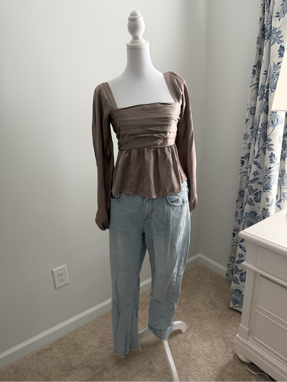Abercrombie & Fitch Smocked Top in Taupe